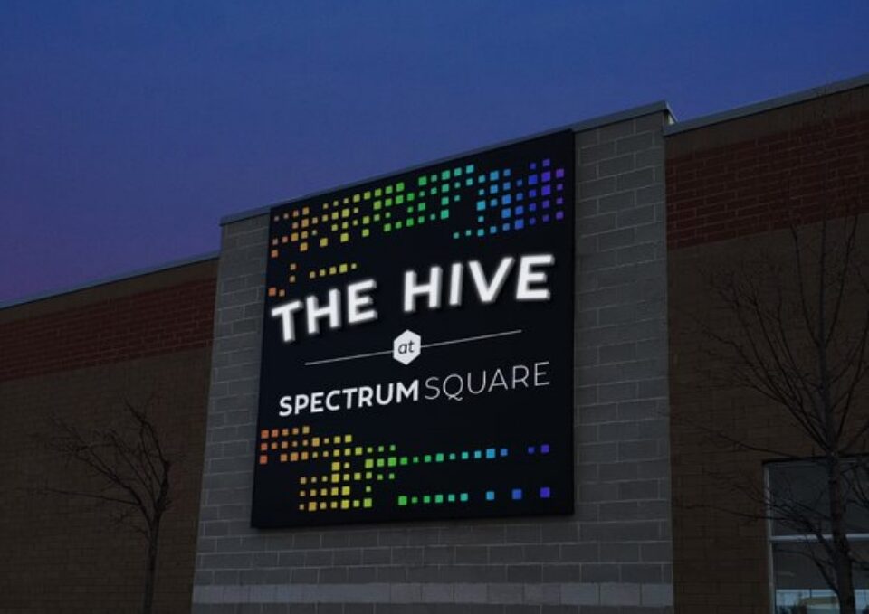 The hive sign on building